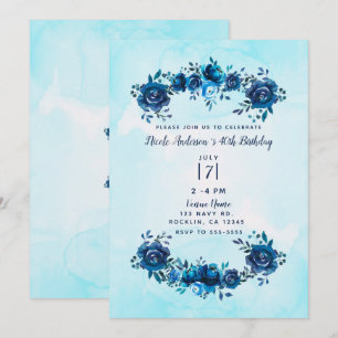 Convites Água Azul Índigo Floral Rustica Aniversário