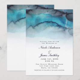 Convites Água Azul Marinho Aquarela Costeira Abstrata Ondas