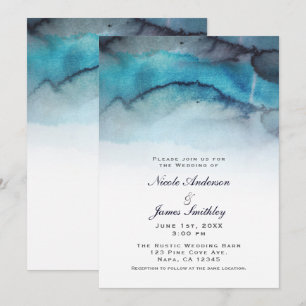 Convites Água Azul Marinho Aquarela Costeira Abstrata Ondas