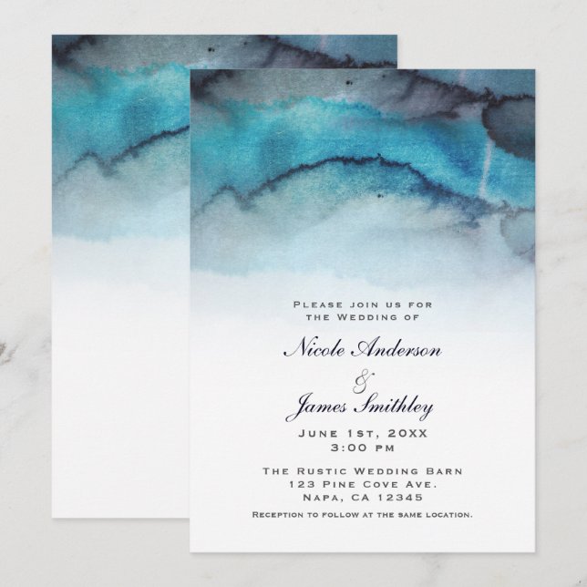 Convites Água azul marinho com ondas abstratas da praia cos (Frente/Verso)