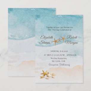 Convites Água colorida Praia Conchas Areia Casamento