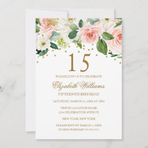 Convites Água Colorida Rosa Floral Aniversário de 15 Anos