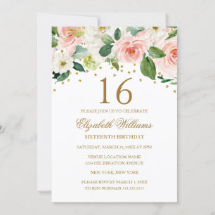 Convites Água Colorida Rosa Floral Aniversário de 16 anos