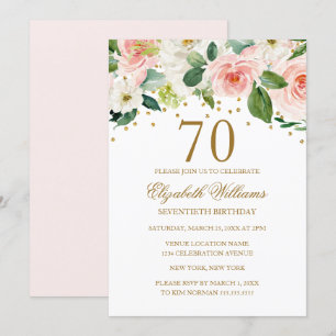 Convites Água Colorida Rosa Floral Aniversário de 70 anos
