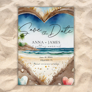 Convites Água de Verão na Praia em Aquarela Save The Date