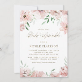 Convites Água Esmagada Palha-Mútua Flores-Rosa Flores Bebê 