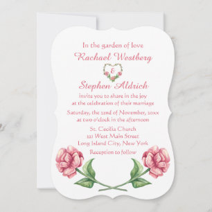 Convites Água Floral Aquarela Rosas Cor-de-Rosa Coração Cas