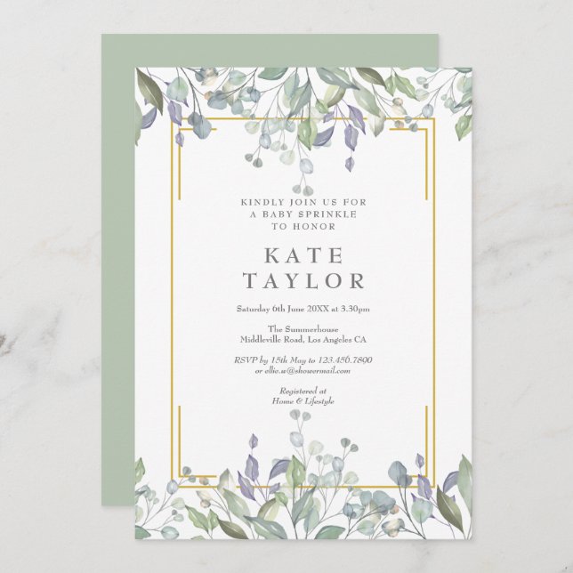 Convites Água Floral Bebê Espelho/Chá/Casais (Frente/Verso)