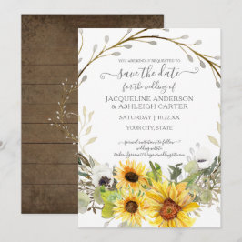Convites Água Floral de Girassol Rústico em Aquarela Save t
