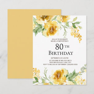 Convites Água-forte Amarela Floral Verde 80º Aniversário