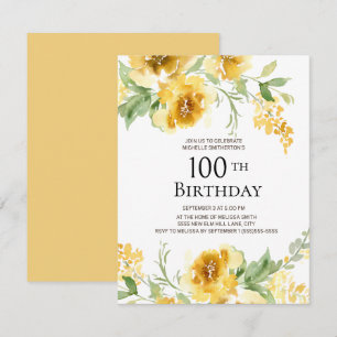 Convites Água-forte Amarela Floral Verdura Aniversário de 1