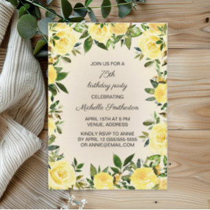 Convites Água-forte Amarela Floral Verdura Aniversário de 7