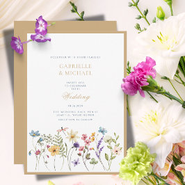 Convites Água-forte Caprichosa de Flores Silvestres Dourada