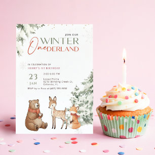 Convites Água-forte de Inverno Animal Onederland Primeiro A