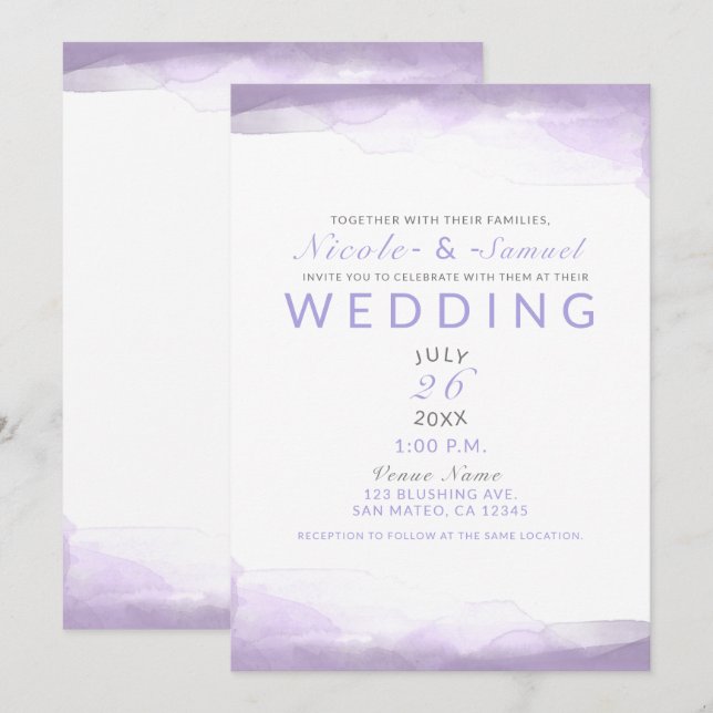 Convites Água-forte de Lavanda Roxa Casamento Moderno Chic (Frente/Verso)