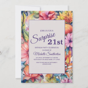 Convites Água-forte Floral Amarelo Rosa Roxo Aniversário de