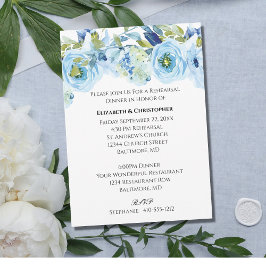 Convites Água-forte Floral Azul Ensaio de Casamento Elegant