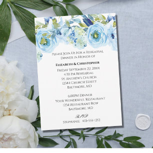 Convites Água-forte Floral Azul Ensaio de Casamento Elegant