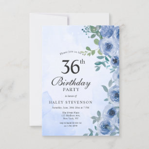 Convites Água-forte Floral Chic Azul Empoeirado Aniversário