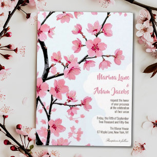 Convites Água-forte Floral de Cerejeira Rosa Casamento
