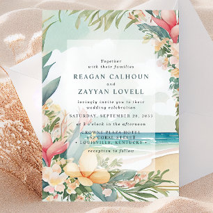Convites Água-forte Floral de Folhagem de Praia para Casame