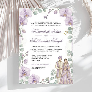 Convites Água-forte Floral de Orquídea Lavanda Casamento Si