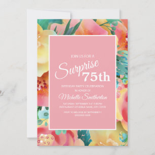 Convites Água-forte Floral Rosa Amarelo Turquesa Aniversári