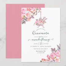 Água-forte Floral Rosa Paris Quinceañera