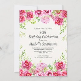 Convites Água-forte Floral Verde Rosa Aniversário de 60 ano