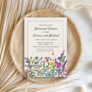 Convites Água-forte Flores Silvestres Creme Casamento Rústi