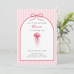 Convites Água-forte Rosa Água-viva Laço Menina 1º Aniversár