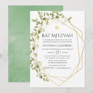 Convites Água-forte Verde Geométrico Bat Mitzvah