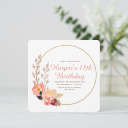 Convites Água-marinha Floral Rosa Dourada Minimalista Anive