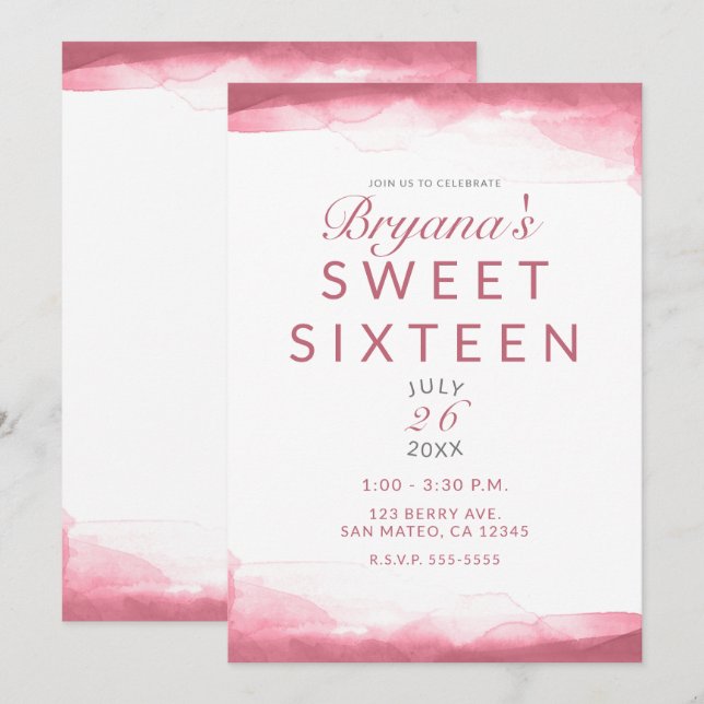 Convites Água-marinha Rosa Moderno Doce 16 (Frente/Verso)