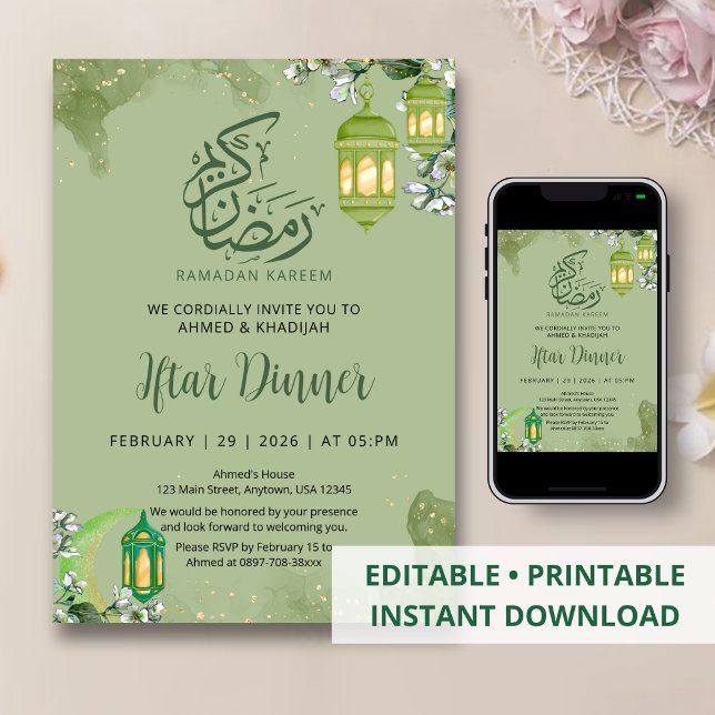 Convites Água-marinha Verde Esmeralda e Iftar do Ramadan em (Criador carregado)