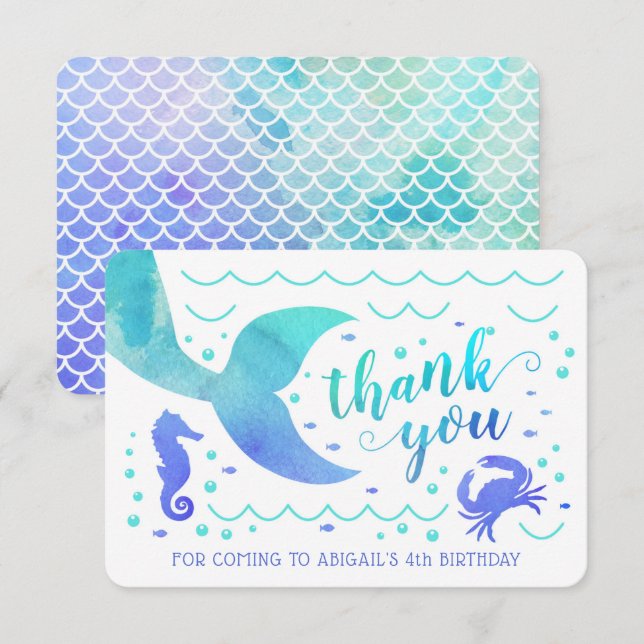Convites Água Telha Aquarela Sob o Mar Fada Obrigada (Frente/Verso)