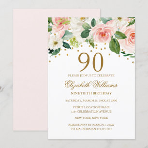 Convites Água-tinta Floral Rosa Dourado para Aniversário de