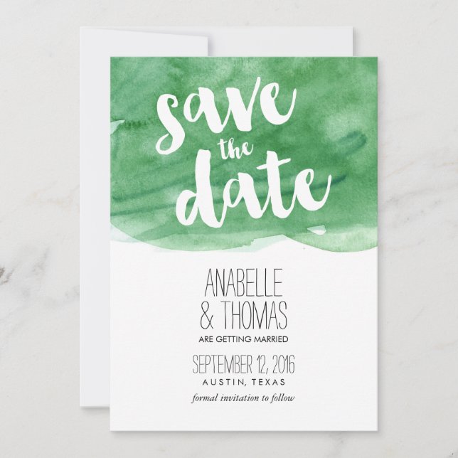Convites Água verde Casamento Salve a Data em Aquarela (Frente)