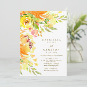 Convites Água-viva Outonal Amarela Floral Elegante Casament