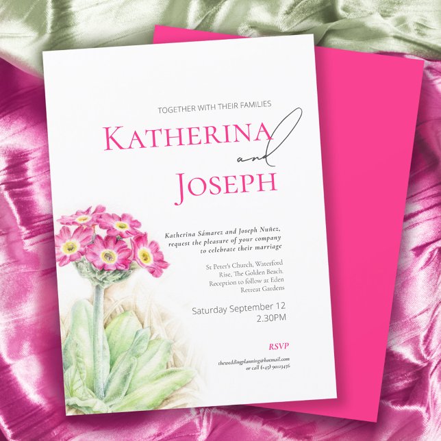 Convites Água-viva prímula alpina rosa vertical casamento  (Criador carregado)