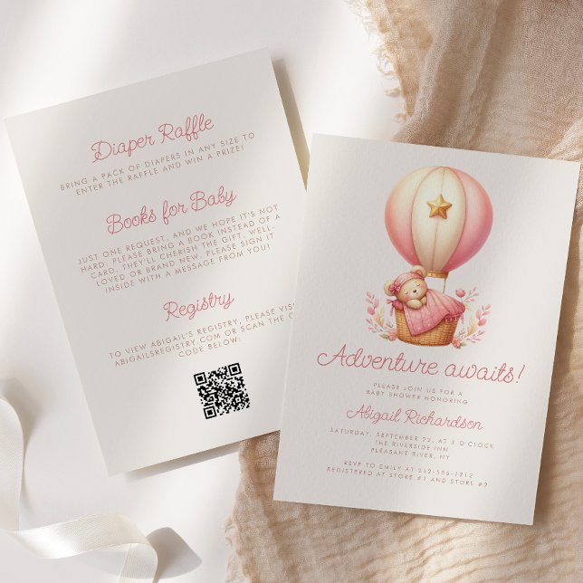 Convites Aguarda Chá de fraldas de Rapariga de Código QR do (Criador carregado)