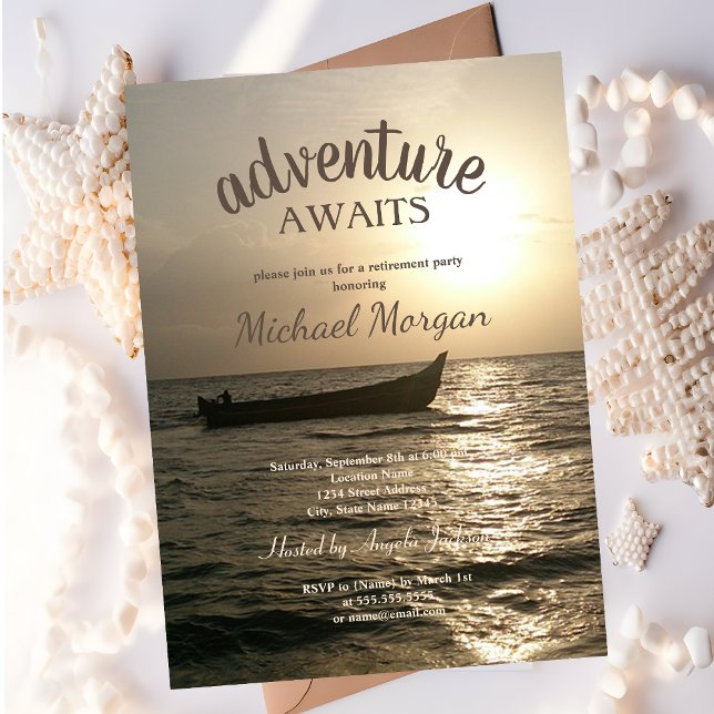 Convites Aguardações de Aventura,Boat Sunset Sea Retirement (Criador carregado)