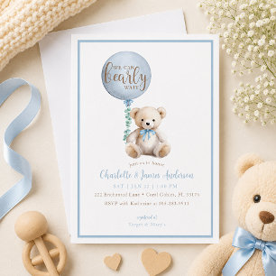 Convites Aguardar Brilhante Chá de fraldas do Urso Azul de 