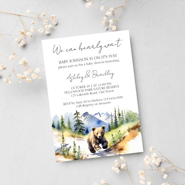 Convites Aguardar cedo a aventura do filhote espera chá de  (Bearly wait adventure awaits baby shower template invitation instant download cute bear cub forest)