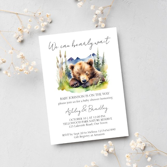 Convites Aguardar cedo a aventura do filhote espera chá de  (Bearly wait adventure awaits baby shower template invitation instant download cute sleeping bear cub)