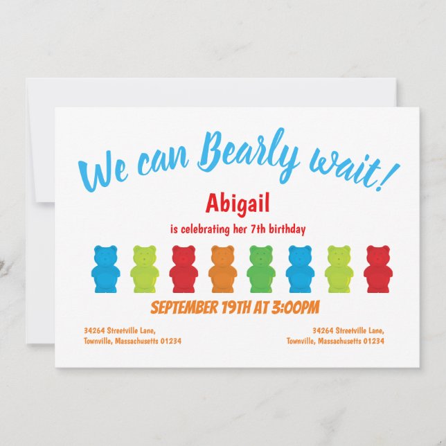 Convites Aguarde Aniversário do Garoto do Urso Gummy (Frente)