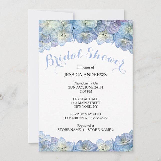 Convites Aguarela azul do Hydrangea do chá de panela floral (Frente)