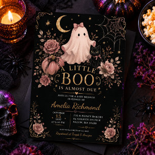 Convites aguarela boo flor abóbora fantasma laço rosa menin