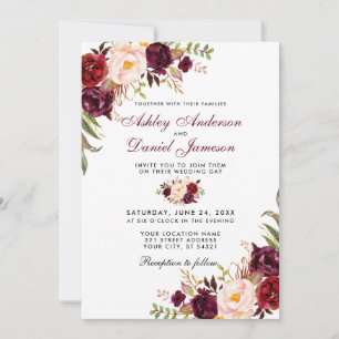 Convites Aguarela Borgonha W floral do casamento