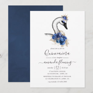 Convites Aguarela Floral Cisne Quinceañera